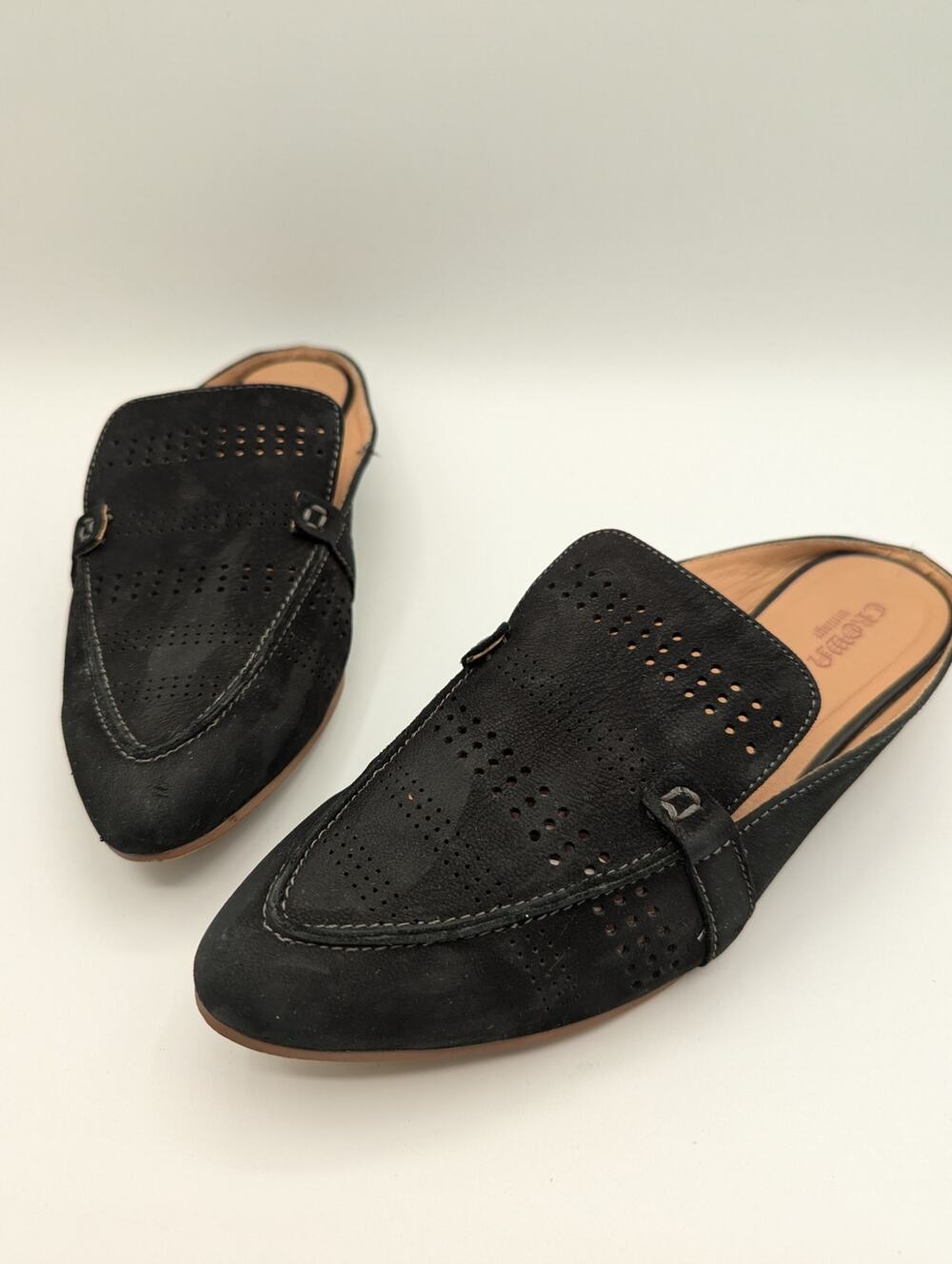 Crown Vintage | Katrine Laser Cut Suede Leather Mule Shoes | Size 8M